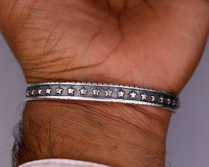 Vintage 925 sterling silver cuff bangle bracelet by Tribal Ornaments, adjustable unisex kada with intricate antique design.