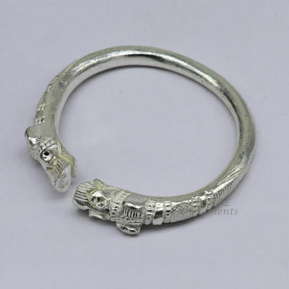 Vintage 925 solid silver crocodile design bangle cuff bracelet, unisex jewelry, adjustable, stylish tribal ornament jewelry.