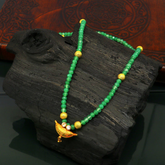 Amazing vintage style 20kt yellow gold amulet pendant with green faceted beaded necklace, fabulous girl's gift fancy tribal jewelry ap03 - TRIBAL ORNAMENTS