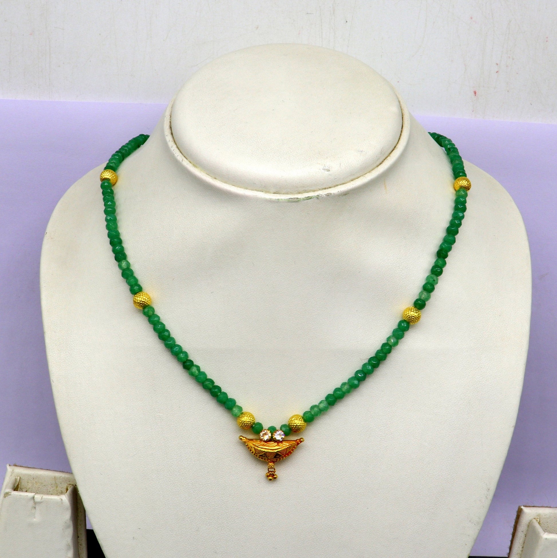 Amazing vintage style 20kt yellow gold amulet pendant with green faceted beaded necklace, fabulous girl's gift fancy tribal jewelry ap03 - TRIBAL ORNAMENTS