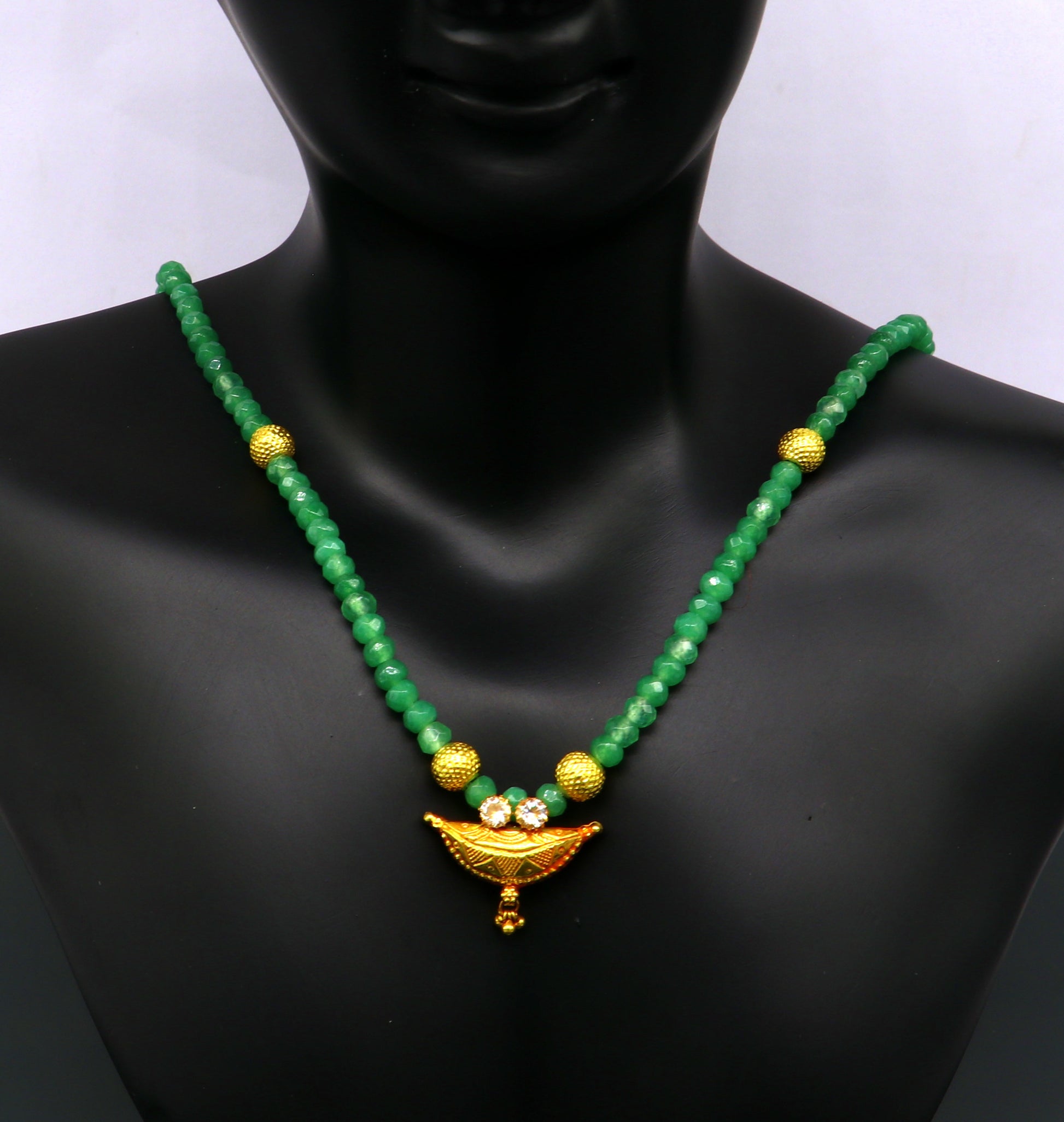 Amazing vintage style 20kt yellow gold amulet pendant with green faceted beaded necklace, fabulous girl's gift fancy tribal jewelry ap03 - TRIBAL ORNAMENTS