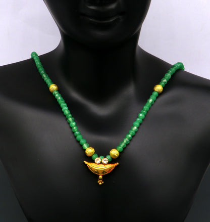Amazing vintage style 20kt yellow gold amulet pendant with green faceted beaded necklace, fabulous girl's gift fancy tribal jewelry ap03 - TRIBAL ORNAMENTS