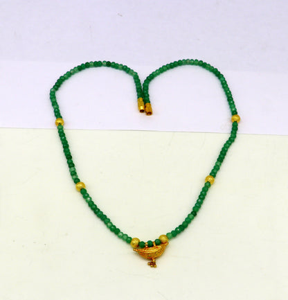 Amazing vintage style 20kt yellow gold amulet pendant with green faceted beaded necklace, fabulous girl's gift fancy tribal jewelry ap03 - TRIBAL ORNAMENTS