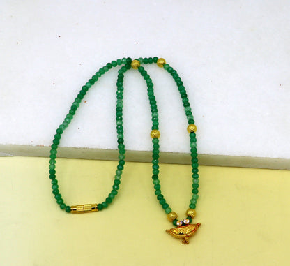 Amazing vintage style 20kt yellow gold amulet pendant with green faceted beaded necklace, fabulous girl's gift fancy tribal jewelry ap03 - TRIBAL ORNAMENTS