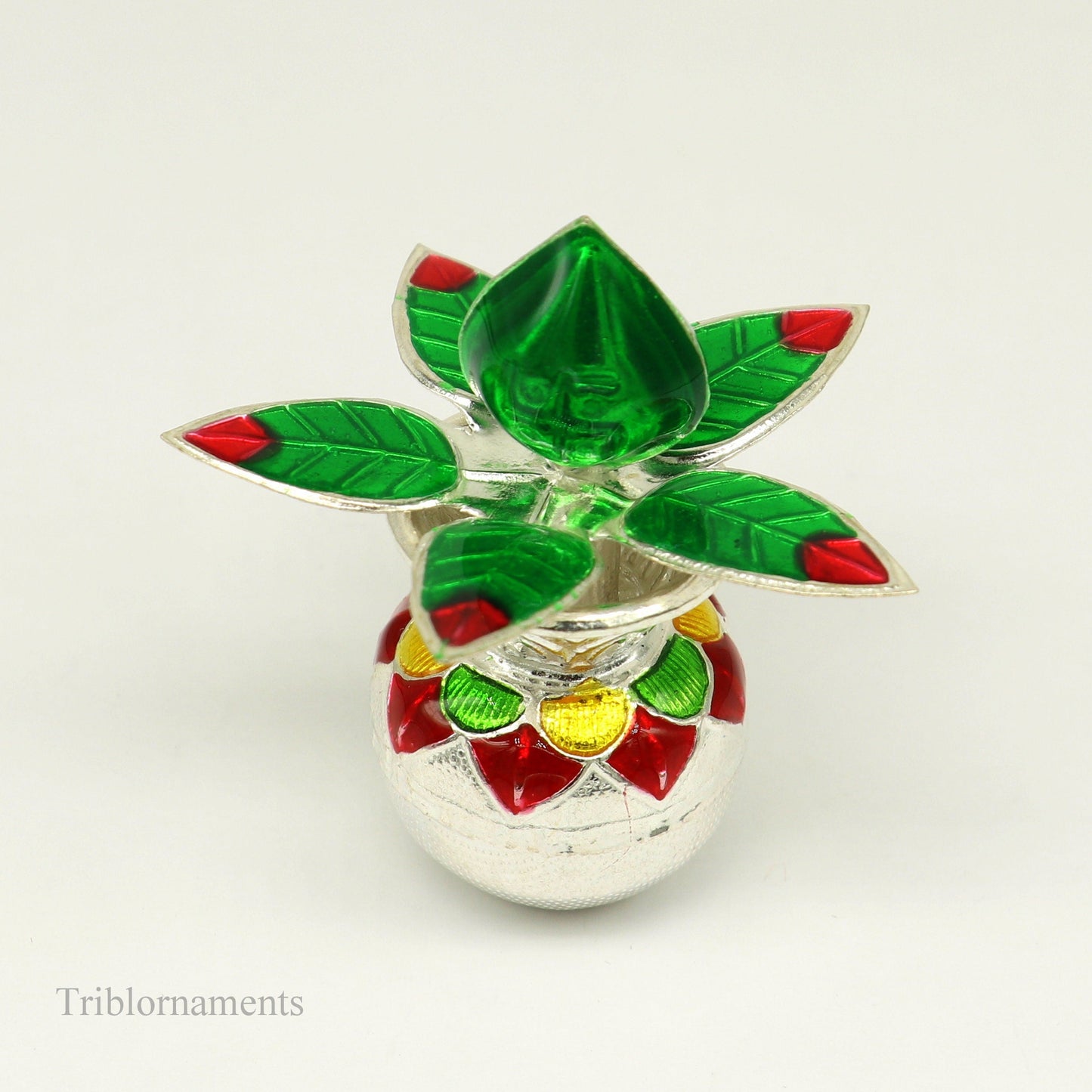 Amazing worshippinng Solid sterling silver handmade puja kalash silver with leaf, excellent home temple article puja utensils articles su462 - TRIBAL ORNAMENTS