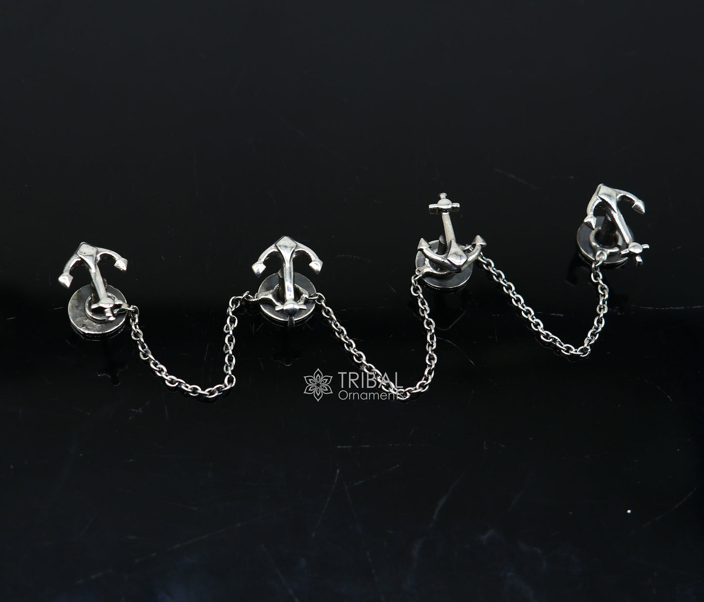 Anchor symbol 925 Sterling silver handmade gorgeous high-quality buttons or cufflinks for kurtas, best gifting jewelry btn53 - TRIBAL ORNAMENTS