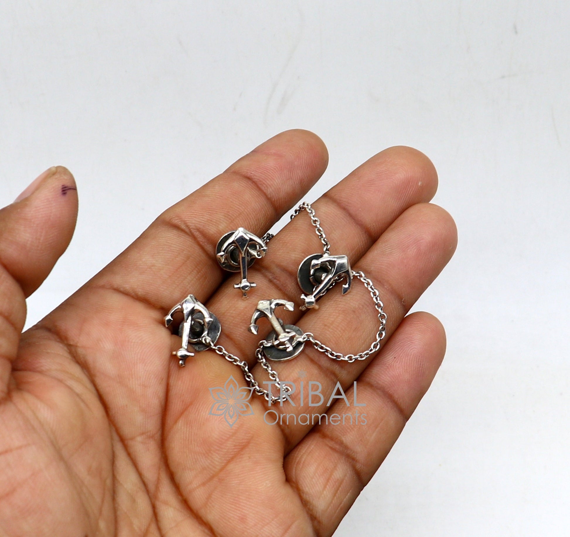 Anchor symbol 925 Sterling silver handmade gorgeous high-quality buttons or cufflinks for kurtas, best gifting jewelry btn53 - TRIBAL ORNAMENTS