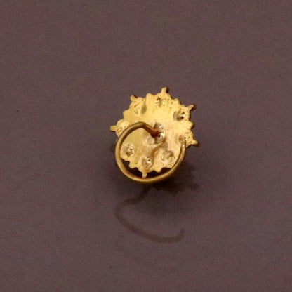 Antique design handmade gorgeous 20kt ct  yellow gold awesome nose pin stud with gorgeous pearl and green onyx stone gnp14 - TRIBAL ORNAMENTS