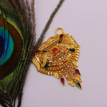 Antique 22KT yellow gold filigree Meenakari pendant with intricate tribal design, traditional Indian tribal jewelry by TRIBAL ORNAMENTS.