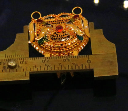 Antique 22KT yellow gold filigree Meenakari pendant with traditional Indian tribal design, genuine certified jewelry by TRIBAL ORNAMENTS.