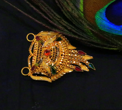 Antique 22KT yellow gold filigree Meenakari pendant with traditional Indian tribal design, crafted by Tribal Ornaments.