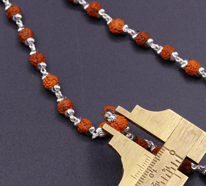 Handmade 925 sterling silver Lord Vishnu avatar pendant with natural Rudraksha beads in a traditional jewelry set.