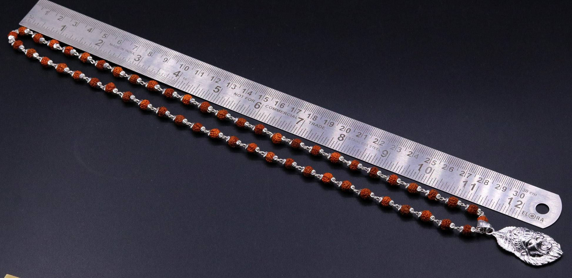 Antique style handmade 925 sterling silver Lord Vishnu avtar narsimha pendant natural Rudraksha beads treble necklace jewelry set37 - TRIBAL ORNAMENTS