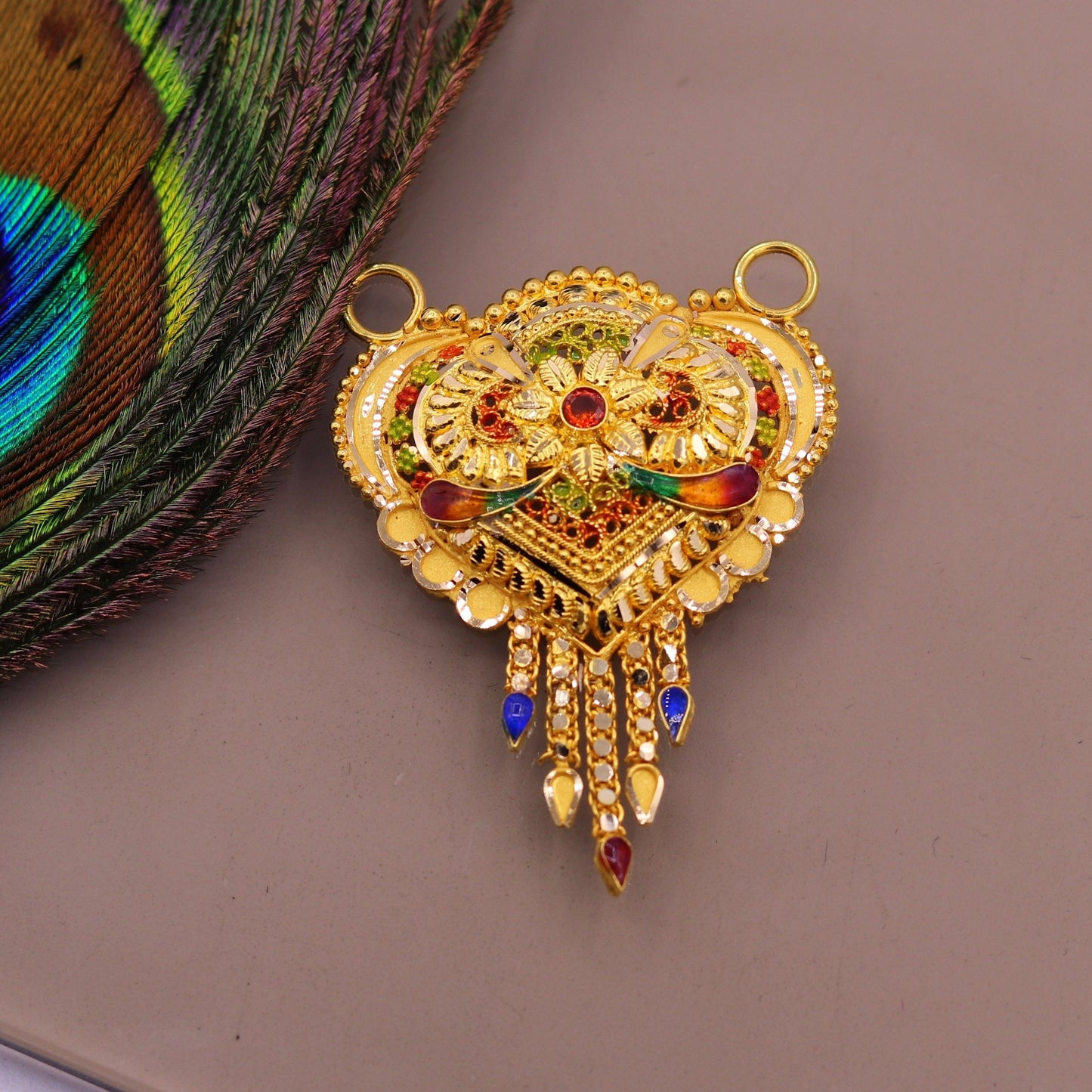 Authentic 22kt yellow gold 916 hallmarked filigree work solid filigree work pendant necklace traditional art of indian tribal jewelry gp11 - TRIBAL ORNAMENTS