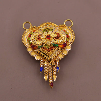 Authentic 22K yellow gold tribal pendant with intricate filigree work, hallmarked solid gold, traditional Indian tribal jewelry.