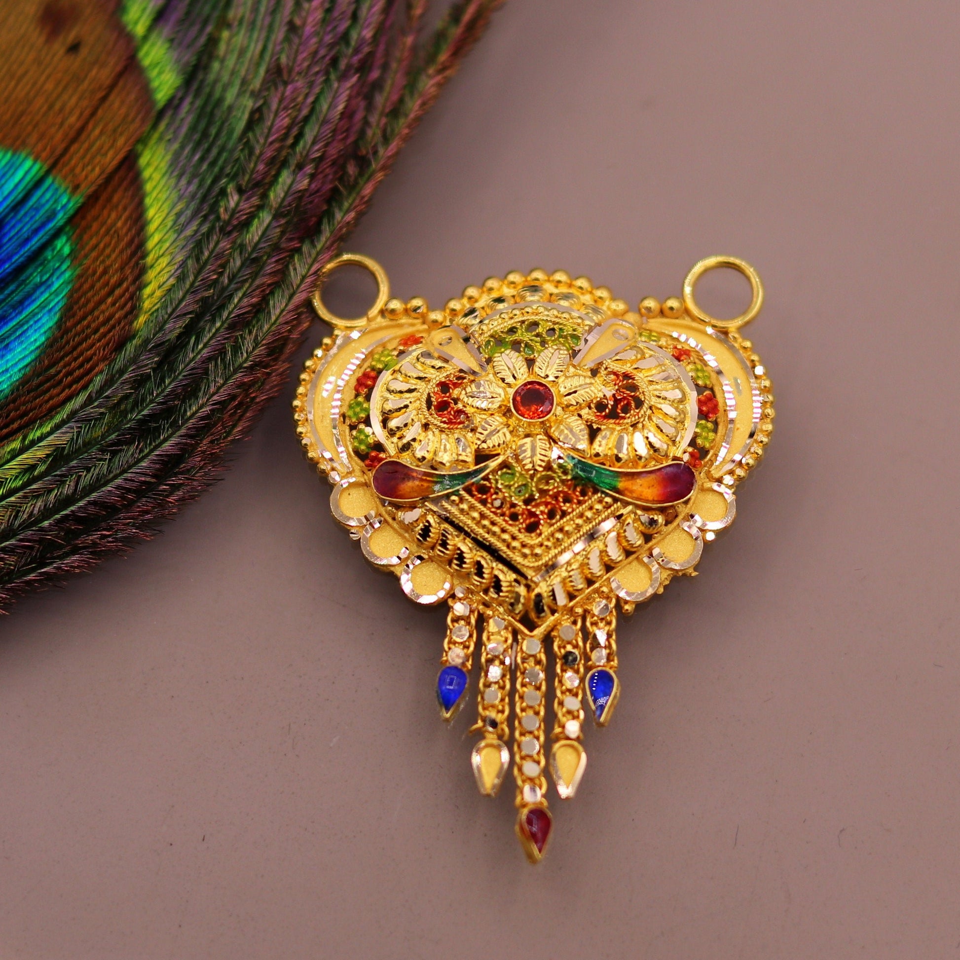 Authentic 22kt yellow gold 916 hallmarked filigree work solid filigree work pendant necklace traditional art of indian tribal jewelry gp11 - TRIBAL ORNAMENTS