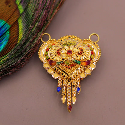 Authentic 22KT yellow gold tribal pendant with intricate filigree work, hallmarked 916, traditional Indian tribal jewelry.