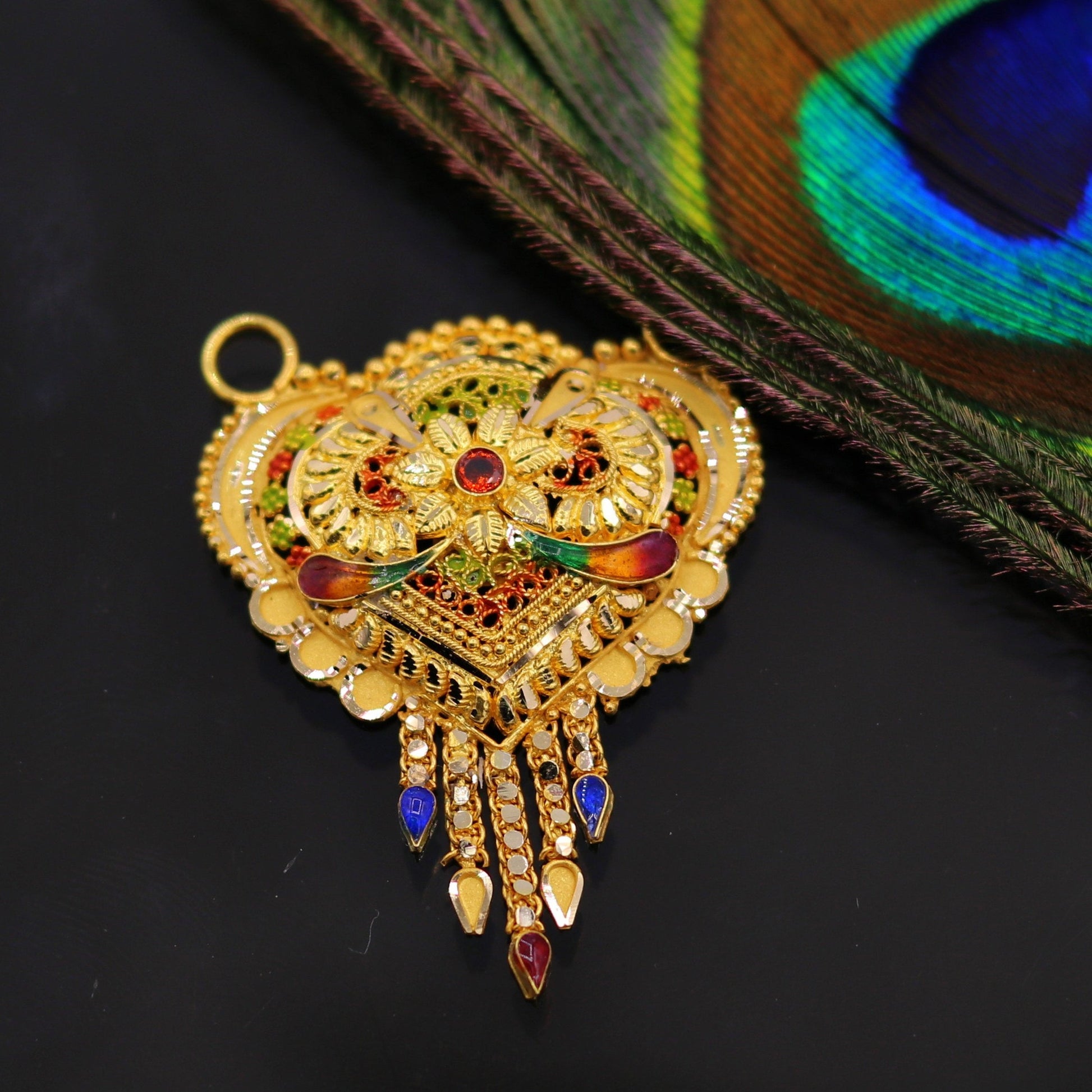 Authentic 22kt yellow gold 916 hallmarked filigree work solid filigree work pendant necklace traditional art of indian tribal jewelry gp11 - TRIBAL ORNAMENTS