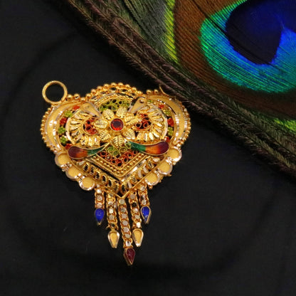 Authentic 22KT yellow gold Indian tribal pendant with intricate filigree work and hallmarked solid gold design.