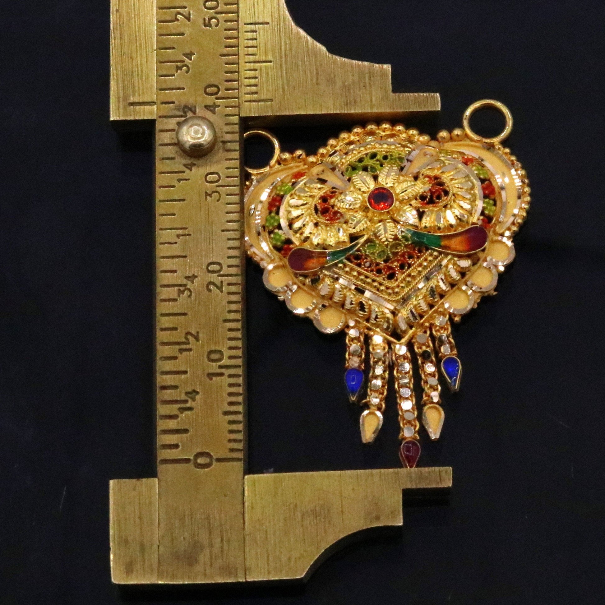 Authentic 22kt yellow gold 916 hallmarked filigree work solid filigree work pendant necklace traditional art of indian tribal jewelry gp11 - TRIBAL ORNAMENTS