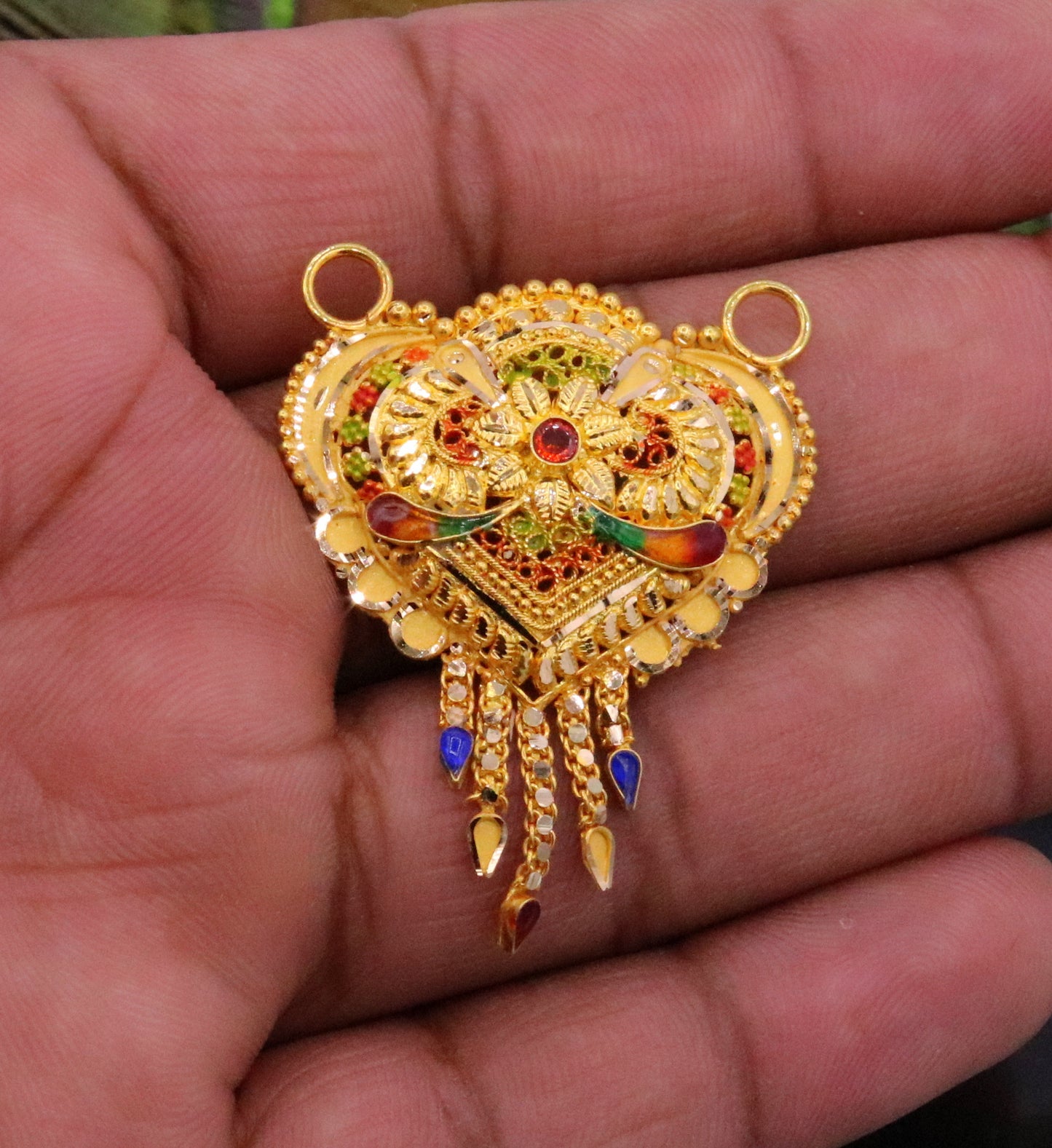 Authentic 22kt yellow gold 916 hallmarked filigree work solid filigree work pendant necklace traditional art of indian tribal jewelry gp11 - TRIBAL ORNAMENTS