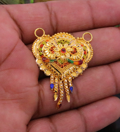 Authentic 22KT yellow gold tribal pendant with intricate filigree work, hallmarked 916, traditional Indian tribal jewelry by TRIBAL ORNAMENTS.
