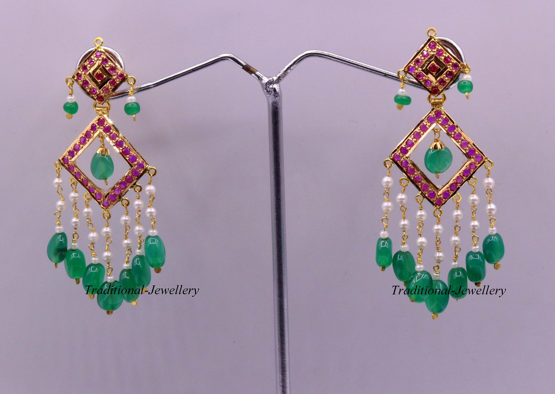 Authentic 22kt yellow gold handmade jadau earring dangling fabulous wedding anniversary gifting jewelry from rajasthan India - TRIBAL ORNAMENTS