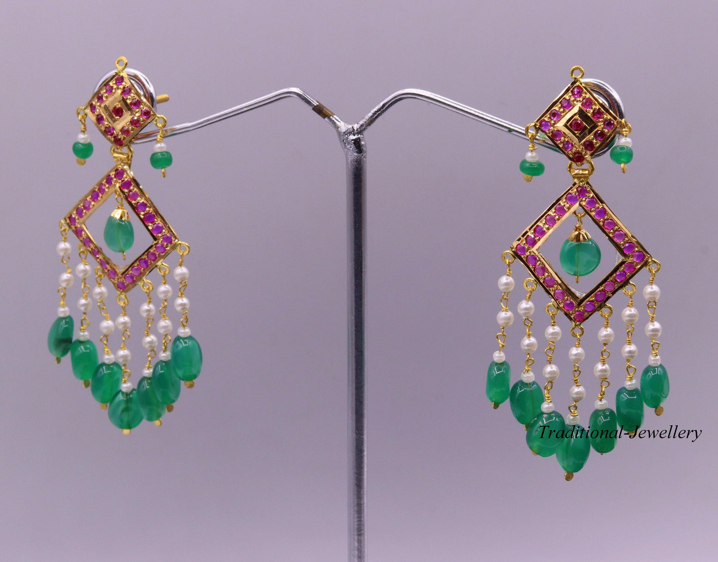 Authentic 22kt yellow gold handmade jadau earring dangling fabulous wedding anniversary gifting jewelry from rajasthan India - TRIBAL ORNAMENTS