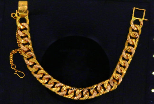 Authentic 22kt yellow gold solid curb Cuban link bracelet with diamond-cut design, handmade men's jewelry by Tribal Ornaments.