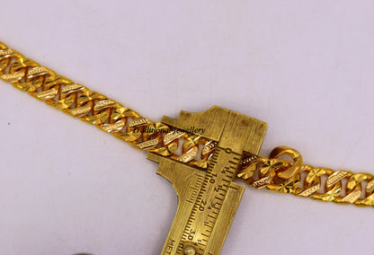 Authentic 22kt yellow gold handmade Cuban link bracelet with diamond-cut design, solid gold men's jewelry from TRIBAL ORNAMENTS.