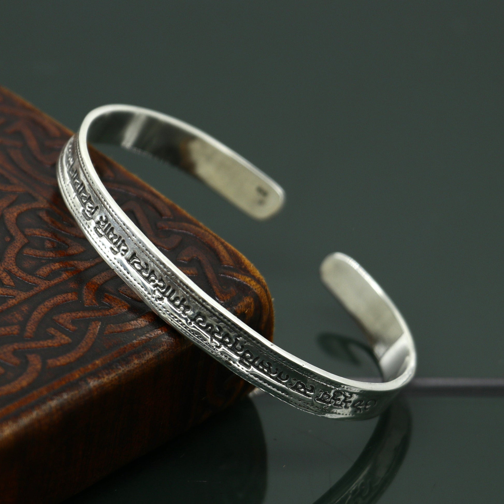 Authentic 925 sterling silver customized Gayatri Mantra design cuff kada bracelet, easy to adjust with your wrist, unisex jewelry cuff45 - TRIBAL ORNAMENTS