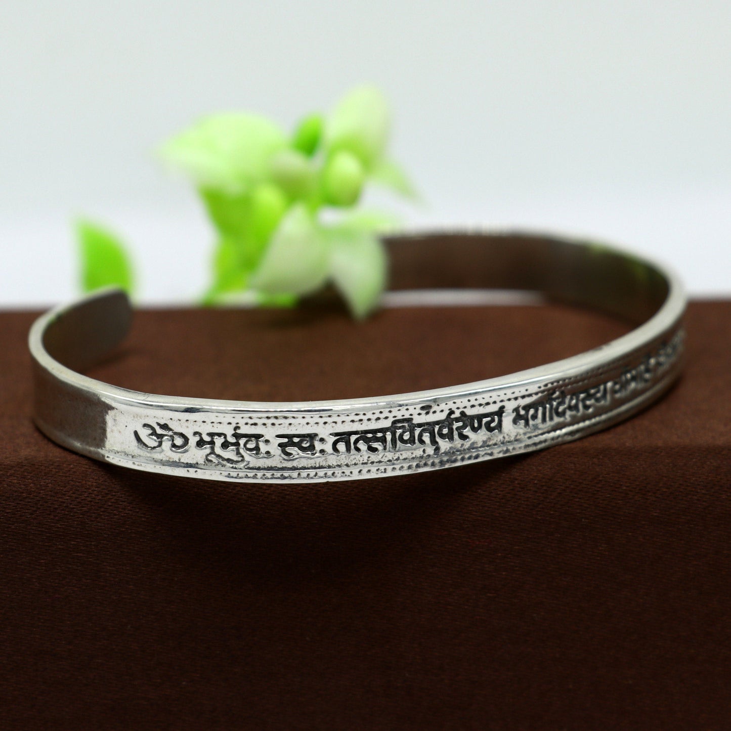 Authentic 925 sterling silver customized Gayatri Mantra design cuff kada bracelet, easy to adjust with your wrist, unisex jewelry cuff45 - TRIBAL ORNAMENTS