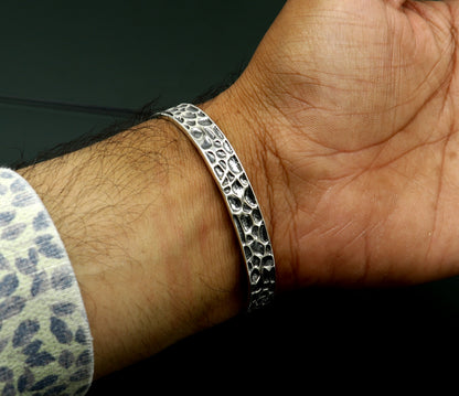 Authentic 925 sterling silver handmade cuff kada bracelet by Tribal Ornaments, unisex design, adjustable for a comfortable fit.