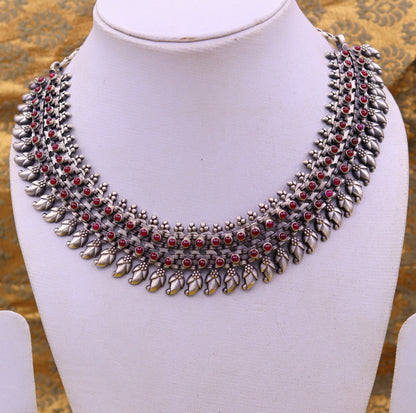 Indian vintage design sterling silver charm necklace set featuring intricate tribal motifs, handcrafted by TRIBAL ORNAMENTS.