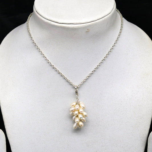 Awesome natural oval shape pearl bunch pendant 925 sterling silver 18 inches long necklace, gorgeous new fancy necklace brides jewelry nec62 - TRIBAL ORNAMENTS