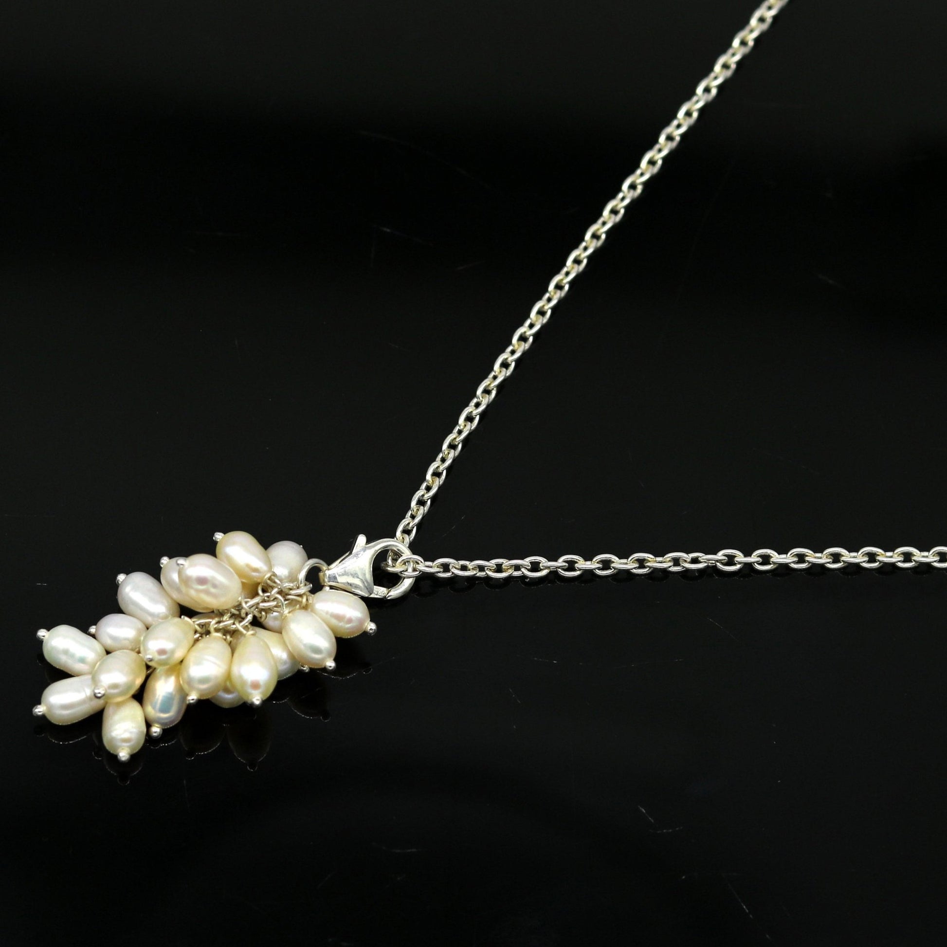 Awesome natural oval shape pearl bunch pendant 925 sterling silver 18 inches long necklace, gorgeous new fancy necklace brides jewelry nec62 - TRIBAL ORNAMENTS