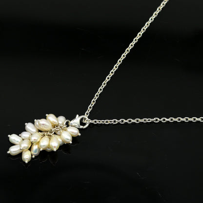 Awesome natural oval shape pearl bunch pendant 925 sterling silver 18 inches long necklace, gorgeous new fancy necklace brides jewelry nec62 - TRIBAL ORNAMENTS