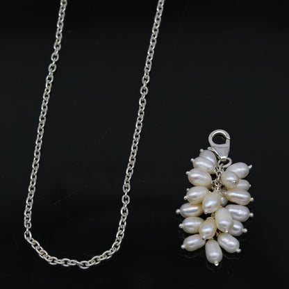 Awesome natural oval shape pearl bunch pendant 925 sterling silver 18 inches long necklace, gorgeous new fancy necklace brides jewelry nec62 - TRIBAL ORNAMENTS