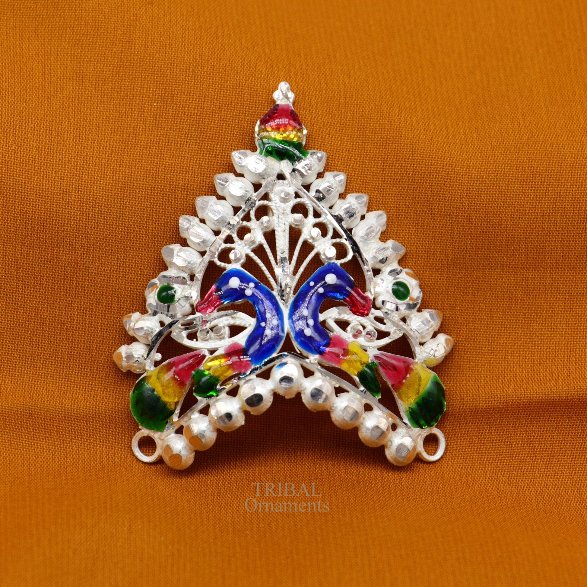 Baby krishna crown or mukut fabulous enamel peacock design 925 silver handmade idol krishna mukut gifting crawling krishna jewelry su721 - TRIBAL ORNAMENTS