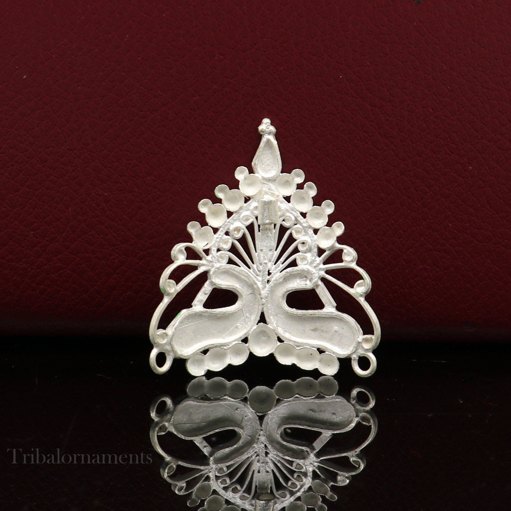Baby krishna crown or mukut fabulous enamel peacock design solid silver handmade idol krishna mukut gifting crawling krishna jewelry su527 - TRIBAL ORNAMENTS