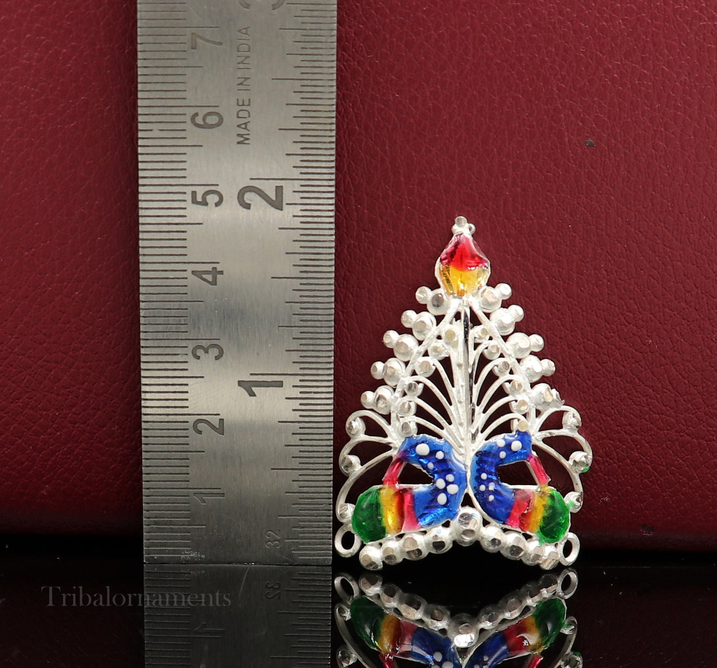 Baby krishna crown or mukut fabulous enamel peacock design solid silver handmade idol krishna mukut gifting crawling krishna jewelry su527 - TRIBAL ORNAMENTS