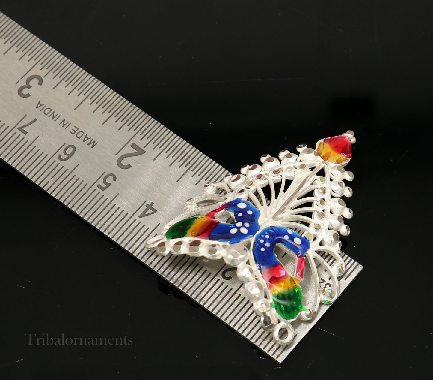 Baby krishna crown or mukut fabulous enamel peacock design solid silver handmade idol krishna mukut gifting crawling krishna jewelry su527 - TRIBAL ORNAMENTS