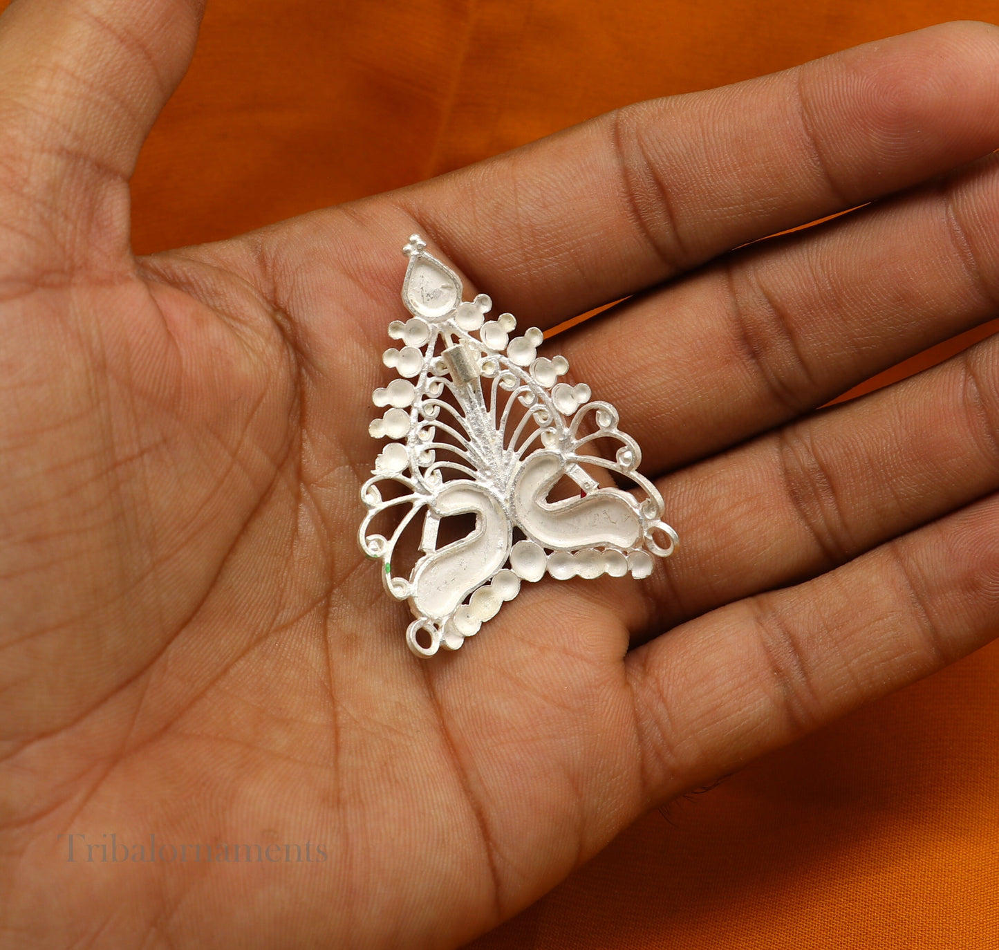 Baby krishna crown or mukut fabulous enamel peacock design solid silver handmade idol krishna mukut gifting crawling krishna jewelry su527 - TRIBAL ORNAMENTS
