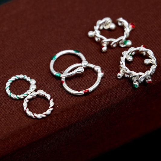 Baby Krishna silver jewelry set with cuff kada, ankle kada, and anklet featuring Lord Gopala motifs, perfect for gifting.