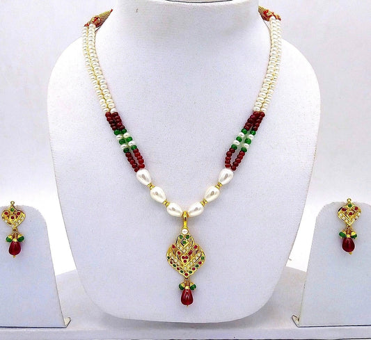 Bridal yellow gold 22k necklace india punjabi design pearl ruby emerald indian bollywood with Earrings - TRIBAL ORNAMENTS