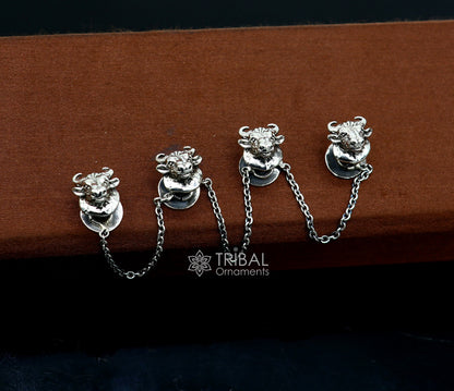 Bull head design 925 Sterling Silver set of 4 kurta Buttons for Fashion Perfection, silver cufflinks, cultural trendy jewelry btn38 - TRIBAL ORNAMENTS