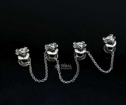 Bull head design 925 Sterling Silver set of 4 kurta Buttons for Fashion Perfection, silver cufflinks, cultural trendy jewelry btn38 - TRIBAL ORNAMENTS
