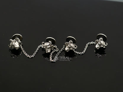 Bull head design 925 Sterling Silver set of 4 kurta Buttons for Fashion Perfection, silver cufflinks, cultural trendy jewelry btn38 - TRIBAL ORNAMENTS