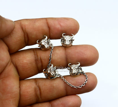 Bull head design 925 Sterling Silver set of 4 kurta Buttons for Fashion Perfection, silver cufflinks, cultural trendy jewelry btn38 - TRIBAL ORNAMENTS