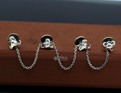 Bull head design 925 Sterling Silver set of 4 kurta Buttons for Fashion Perfection, silver cufflinks, cultural trendy jewelry btn43 - TRIBAL ORNAMENTS